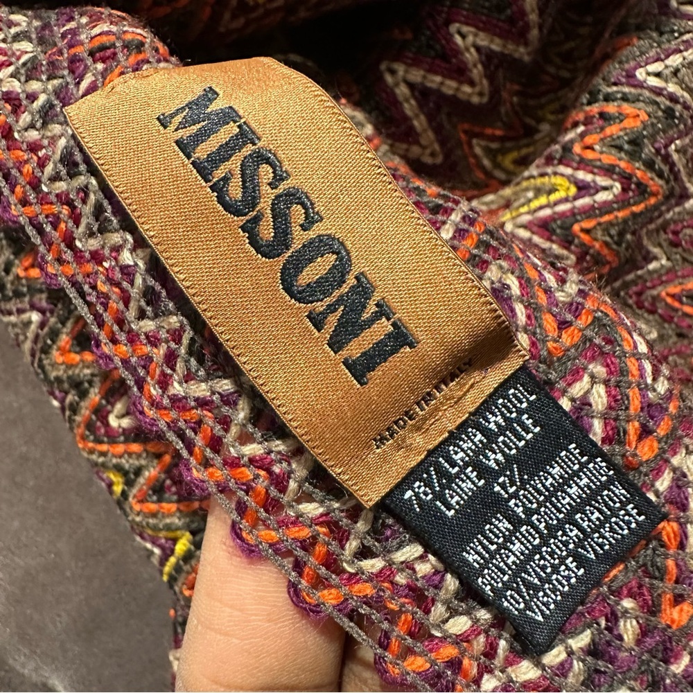 Missoni Zigzag Wool Blend Scarf in a multi color Brown orange and yellow pattern - Picture 6 of 6